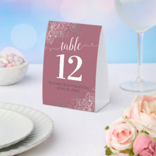 Silver Frills Dusty Rose Pink Wedding Table Number
