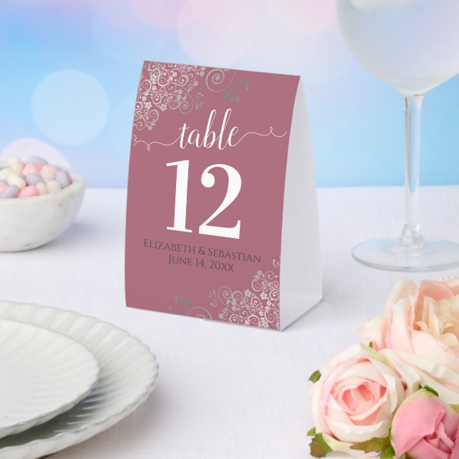 Silver Frills Dusty Rose Pink Wedding Table Number (Insitu(Wedding))