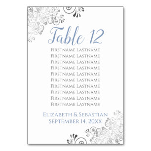 Silver Frills Elegant Blue Wedding Seating Chart Table Number