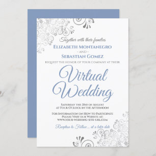 Silver Frills Elegant Blue & White Virtual Wedding Invitation