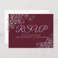Silver Frills Elegant Burgundy Wedding RSVP