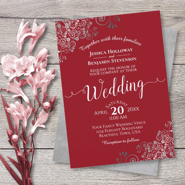 Silver Frills Elegant Calligraphy Red Wedding Invitation (Creator Uploaded)