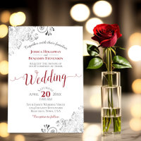 Silver Frills Elegant Red & Grey on White Wedding
