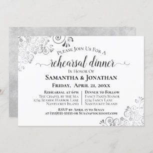 Silver Frills Elegant Wedding Rehearsal & Dinner Invitation