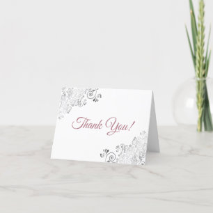 Silver Frills Elegant White & Rose Wedding Photo Thank You Card
