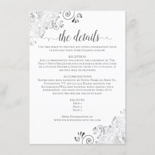 Silver Frills Grey on White Wedding Details Enclosure Card