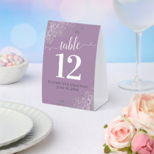 Silver Frills Lavender Purple Wedding Table Number