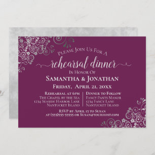 Silver Frills Magenta Wedding Rehearsal & Dinner Invitation
