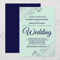 Silver Frills Mint Green & Navy Blue Chic Wedding
