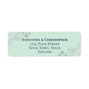 Silver Frills Mint & Navy Wedding Return Address Return Address Label