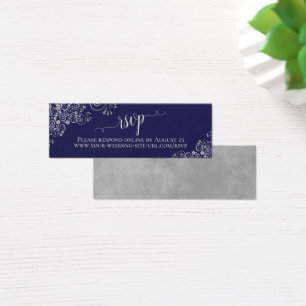 Silver Frills Navy Blue Wedding RSVP Online Card