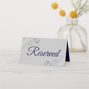 Silver Frills Navy & Grey Elegant Wedding Reserved Place Card