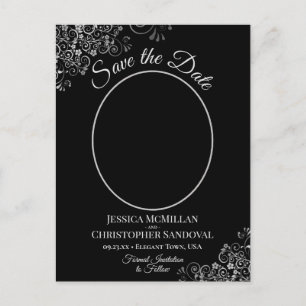 Silver Frills on Black Wedding Save the Date Photo Announcement Postcard