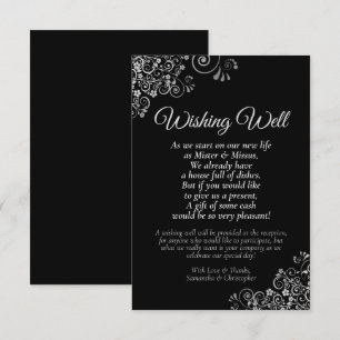 Silver Frills on Black Wedding Wishing Well Poem Enclosure Card