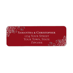 Silver Frills Romantic Red Wedding Return Address Label
