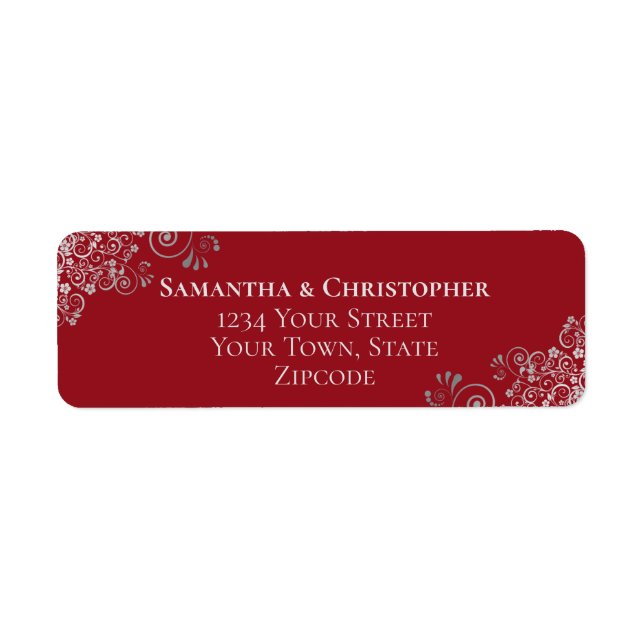 Silver Frills Romantic Red Wedding Return Address Label (Front)