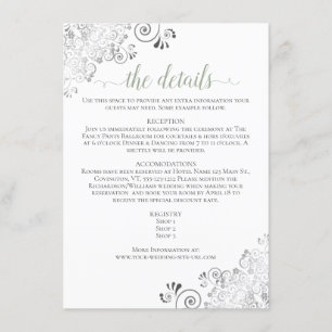 Silver Frills Sage Green on White Wedding Details Enclosure Card