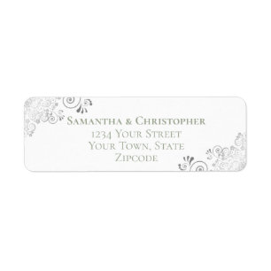Silver Frills Sage on White Wedding Return Address Label