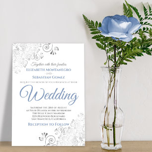 Silver Frills Simple Chic Blue and Grey Wedding Invitation