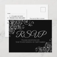 Silver Frills Simple Elegant Black Wedding RSVP