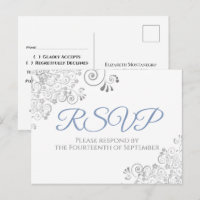 Silver Frills Simple Elegant Blue Wedding RSVP