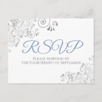 Silver Frills Simple Elegant Blue Wedding RSVP