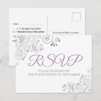 Silver Frills Simple Elegant Purple Wedding RSVP