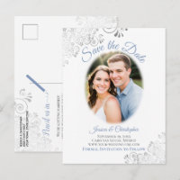 Silver Frills w/ Photo Blue Wedding Save the Date
