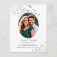 Silver Frills w/ Photo Teal Wedding Save the Date