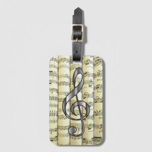 Silver G clef On Rolled Sheet Music ~ Luggage Tag