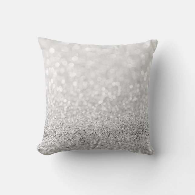 Silver Gay Glitter Sparkly Metallic White Delicate Cushion (Front)