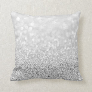 Silver Gay Glitter Sparkly Metallic White Delicate Cushion