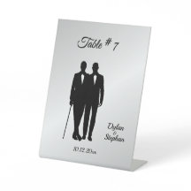 Silver Gay Wedding Grooms with Names and Date 