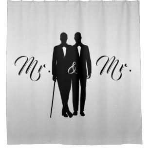 Silver Gay Wedding Grooms with Names and Date  Shower Curtain