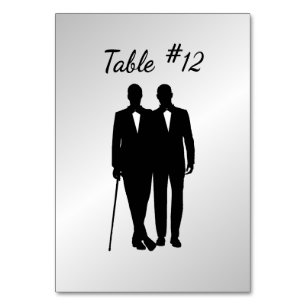 Silver Gay Wedding Grooms with Names and Date Table Number