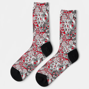 Silver Gears on Red Steampunk Engineering Gearhead Socks