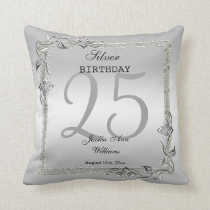 Silver Gem & Glitter 25th Birthday Party Cushion