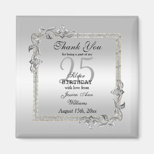 Silver Gem & Glitter 25th Birthday Party   Magnet