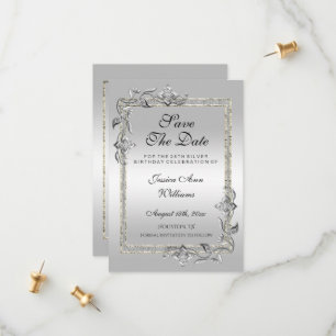 Silver Gem & Glitter 25th Birthday Party Save The Date