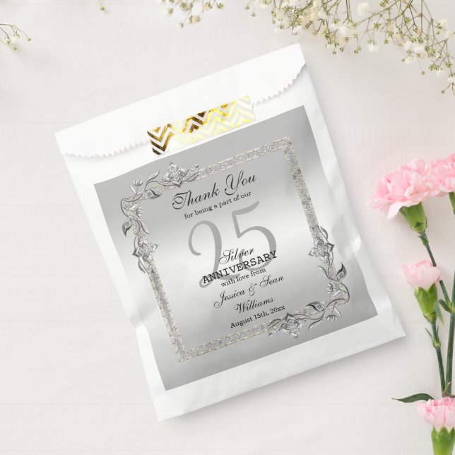 Silver Gem & Glitter 25th Wedding Anniversary Favour Bag (Sealed)