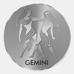 Silver Gemini the Twins - Zodiac Sign Classic Round Sticker