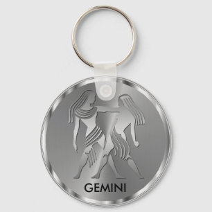 Silver Gemini ♊ the Twins - Zodiac Sign Key Ring
