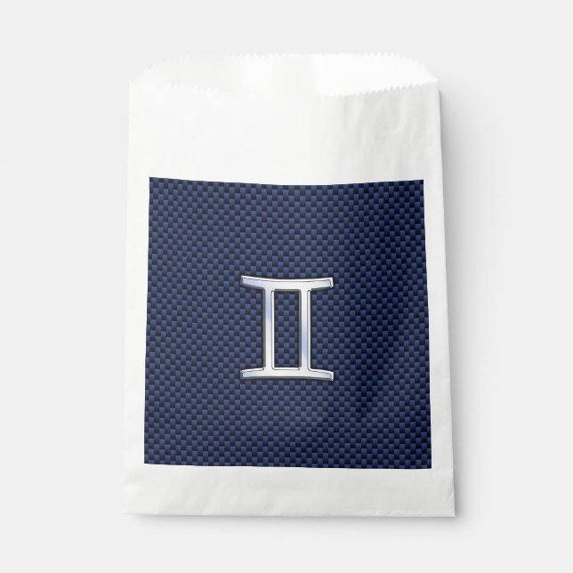 Silver Gemini Zodiac Sign Blue Carbon Fibre Print Favour Bag (Front)