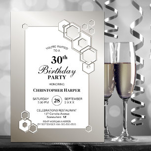 Silver Geometric 30th Birthday Party Invitation