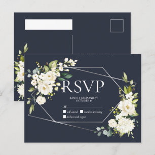 Silver Geometric Blue White Floral No Menu RSVP