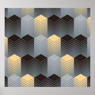 Silver geometric buildings, abstract pattern. poster