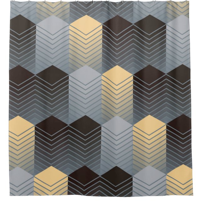 Silver geometric buildings, abstract pattern. shower curtain (Front)