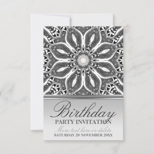 Silver Geometric Flower Birthday Party Invitation (Front)