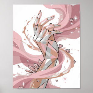 Silver GEOMETRIC HANDS WITH DIAMONDS AND STARS Poster