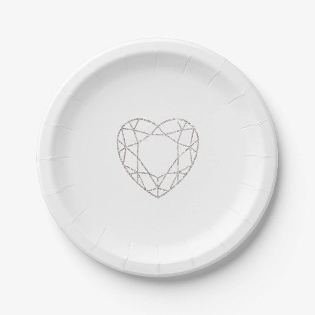 Silver geometric heart wedding paper plate (Front)
